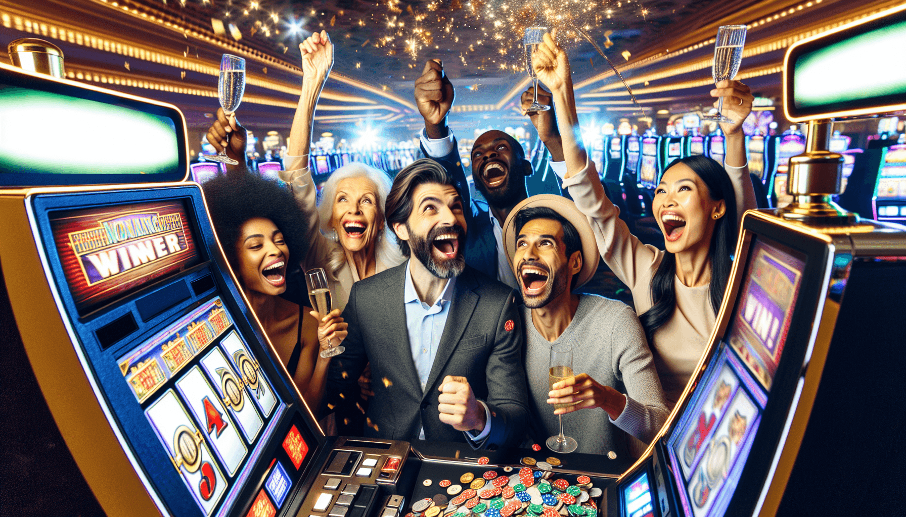 Persone festeggiano alla slot machine